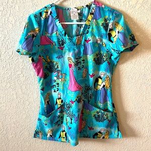 disney sleeping beauty scrub top XS used